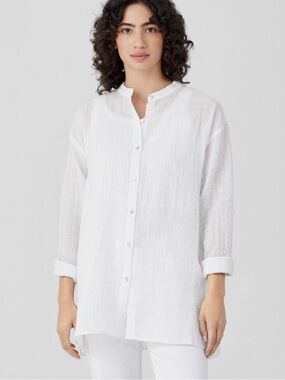 EILEEN FISHER White Linen long Top Classic Minimalist women’s Size M